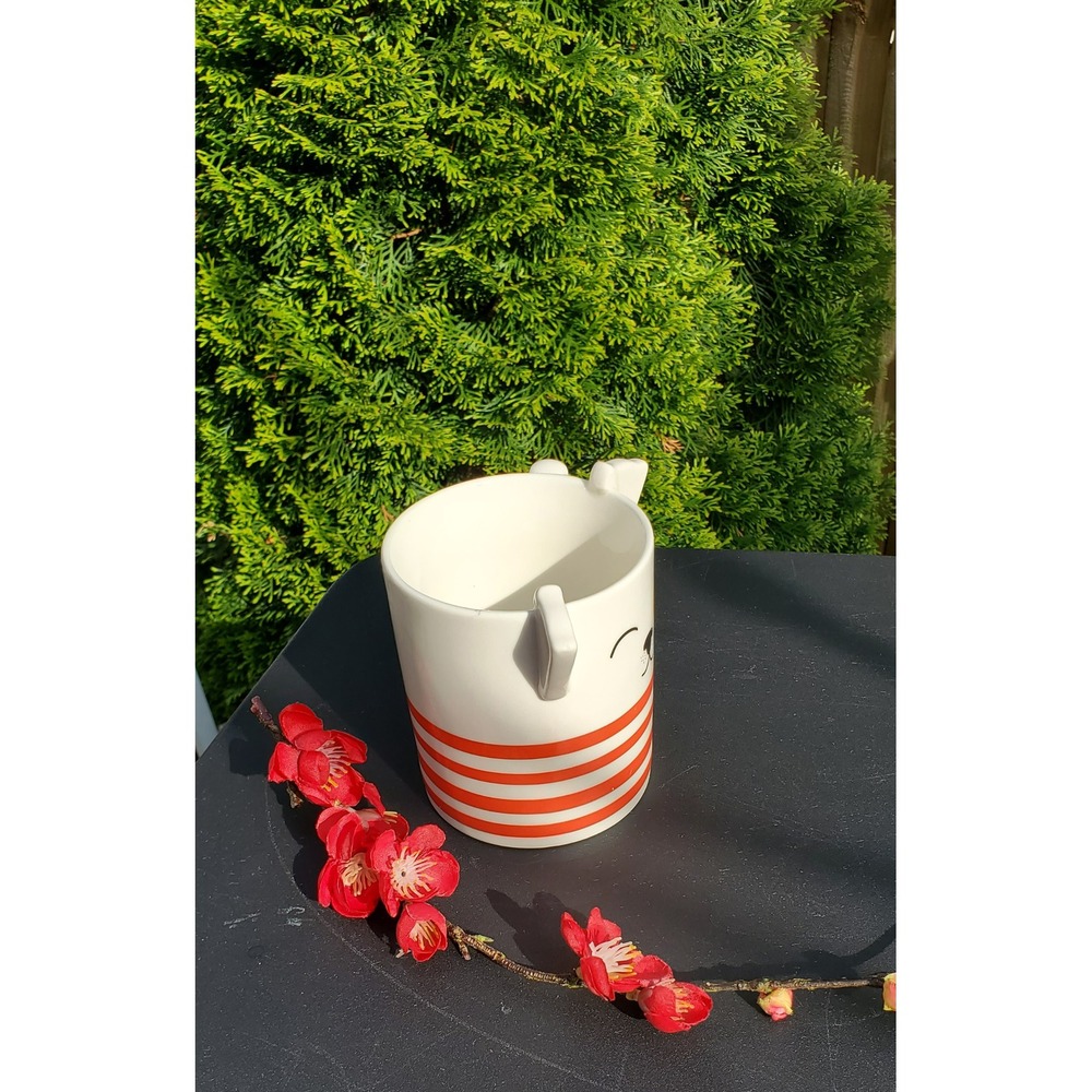 Parker Lane Winking Dog Stoneware Mug Orange White Striped 3D Ears Coffee Cup - Picture 4 of 6